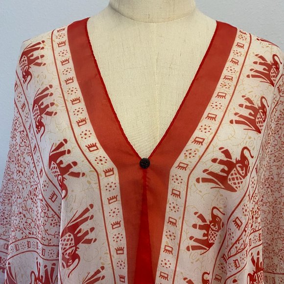 Caftan Kimono Style Wrap or Cover with Elephants - One Size - Picture 2 of 5